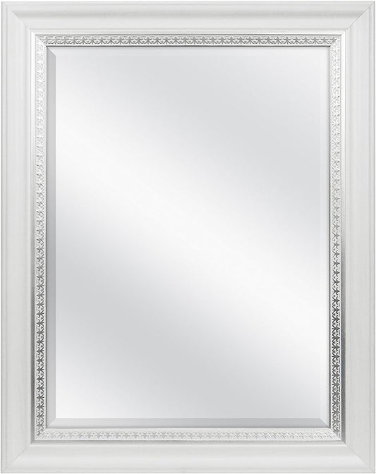 NEW 23x29 White Wood Grain Wall Mirror With Beveled Edge