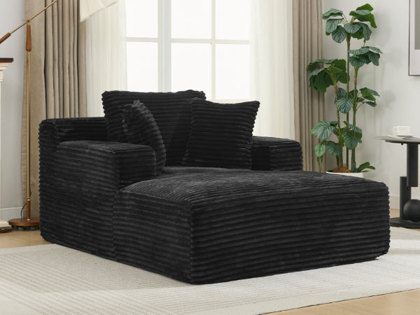 NEW Modern Black Corduroy Chaise Lounge Sofa Bed with Removable Pillows, 48.8' Upholstered Sleeper Sofa