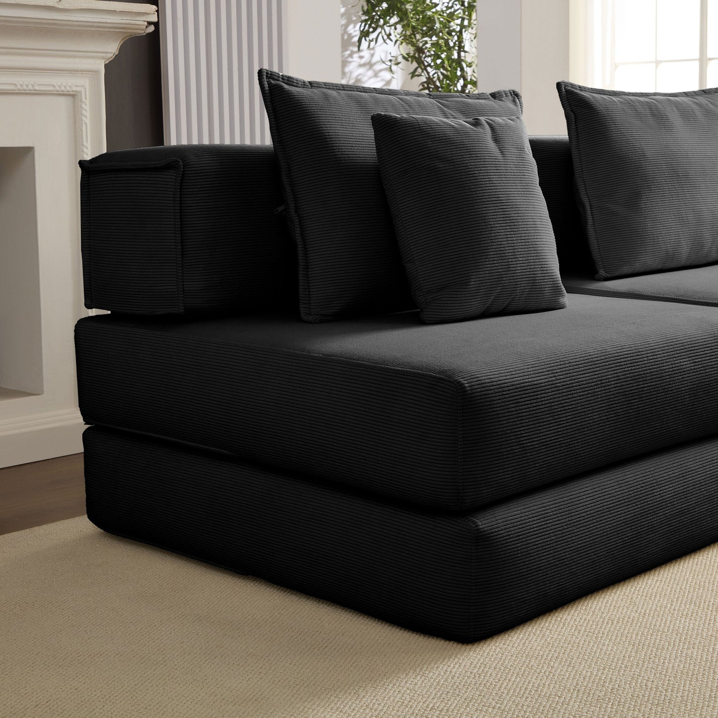 NEW Oversized Black Upholstered Sectional Sofa Set Modular 118.2' L Shaped Living Room Sofa Set with 6 Pillows