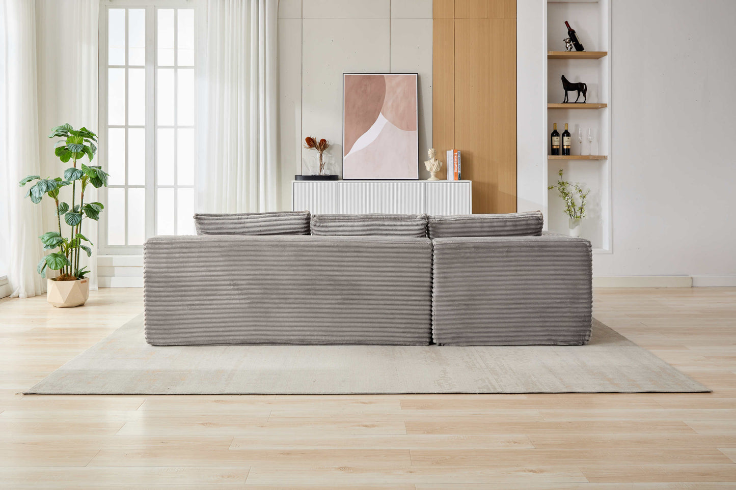 NEW Grey Compression Sectional Couch Boneless L Shape Sofa