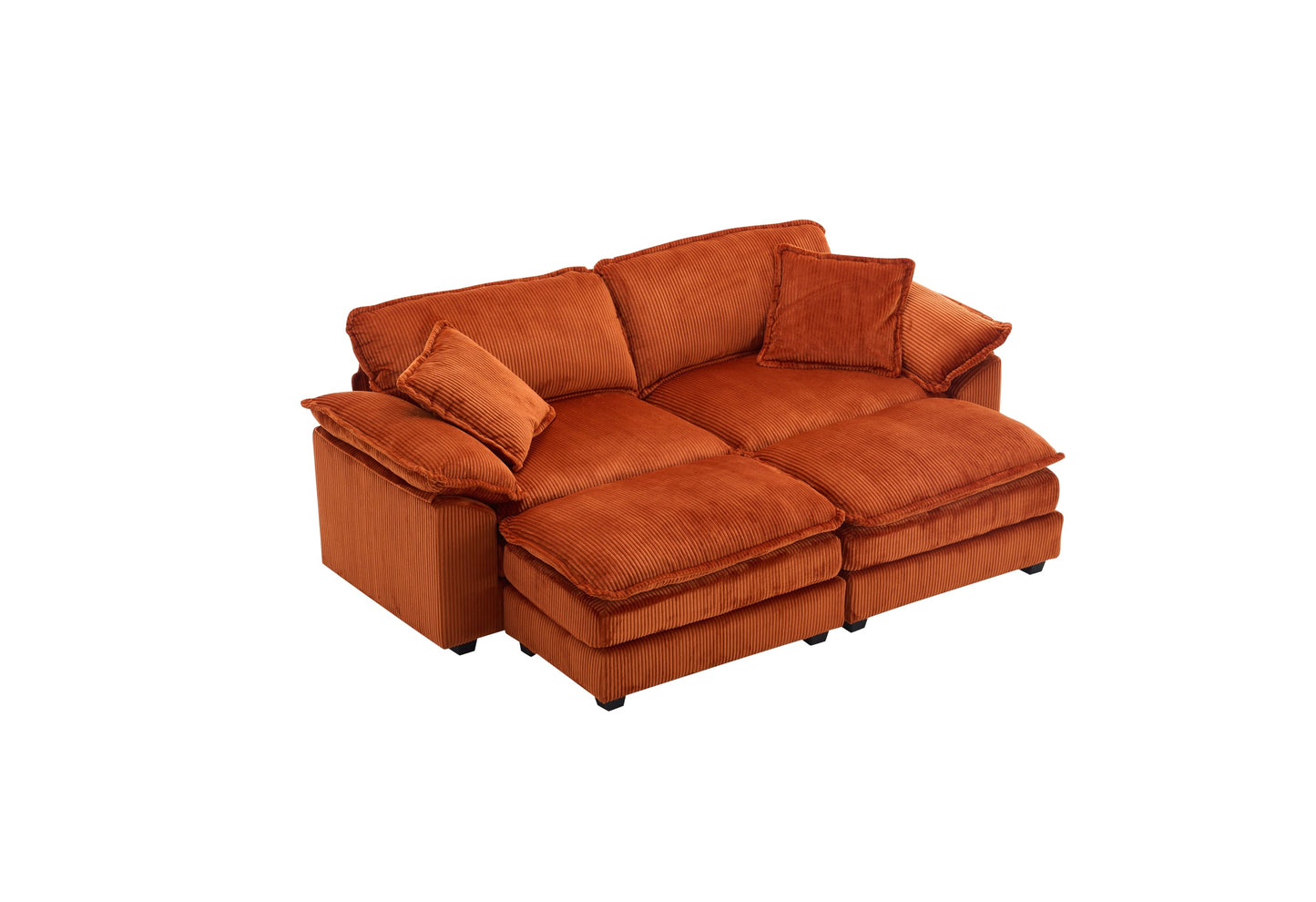 NEW Corduroy 2-seats sofa With 2 back pillows,2 toss pillows and two ottoman,Comfy Sofa- Deep Seat Couch for Living Room,Orange