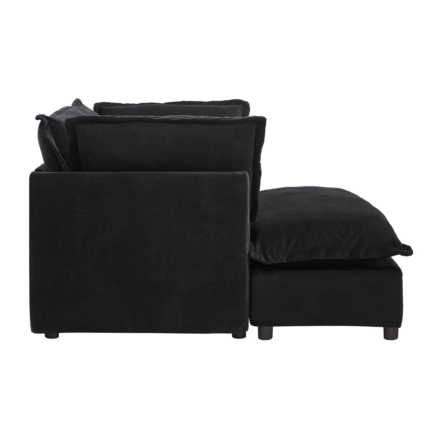 NEW Modern Armchair Sofa 47' Cozy Upholstered Sofa Chair with Movable Ottoman, Black Chenille, Wide Seat & Curved Armrests