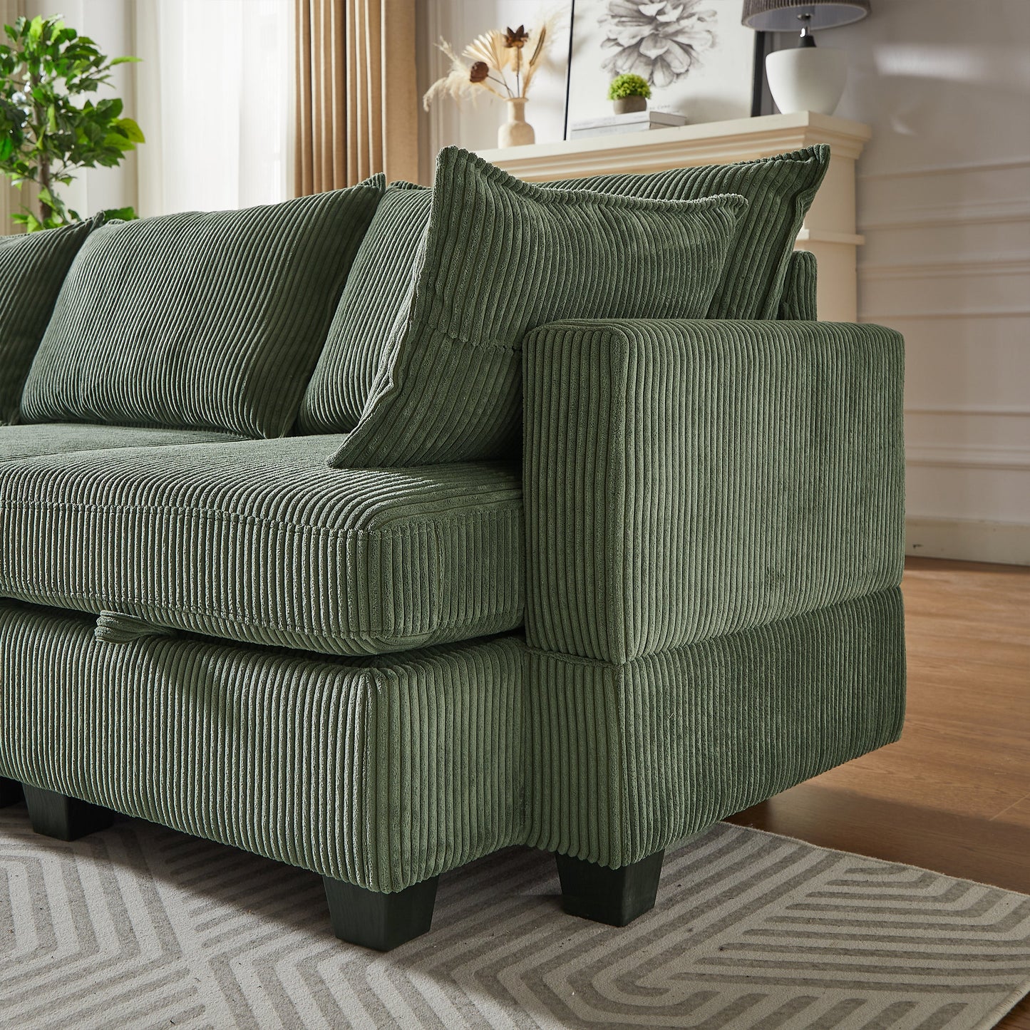 NEW 113.5'' Modular Sectional Corduroy U Shaped Sofa Couch with Storage Ottoman 6 Seat Convertible Sections and Chaise