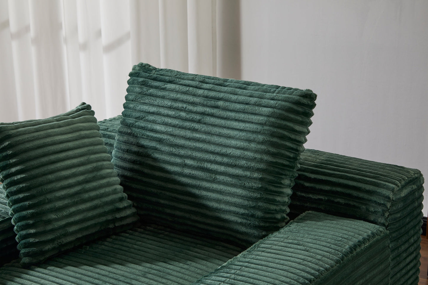 NEW Oversized Chaise Lounge Chair Cozy Cloud Couch Modern Plush Green Corduroy Upholstered Sleeper Sofa Daybed with 3 Throw Pillows and Wide Armrest