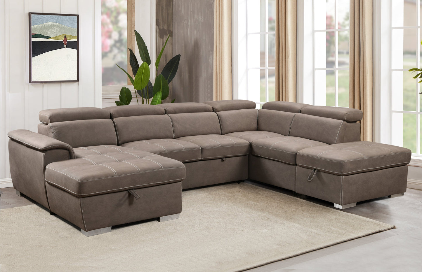 NEW 128' U Shaped Sectional Reversible Modular Sofa 7 Seater Couch with Storage Seat Adjustable Headrest