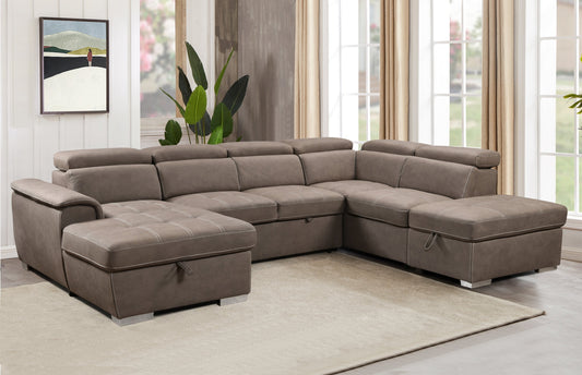 NEW 128' U Shaped Sectional Reversible Modular Sofa 7 Seater Couch with Storage Seat Adjustable Headrest