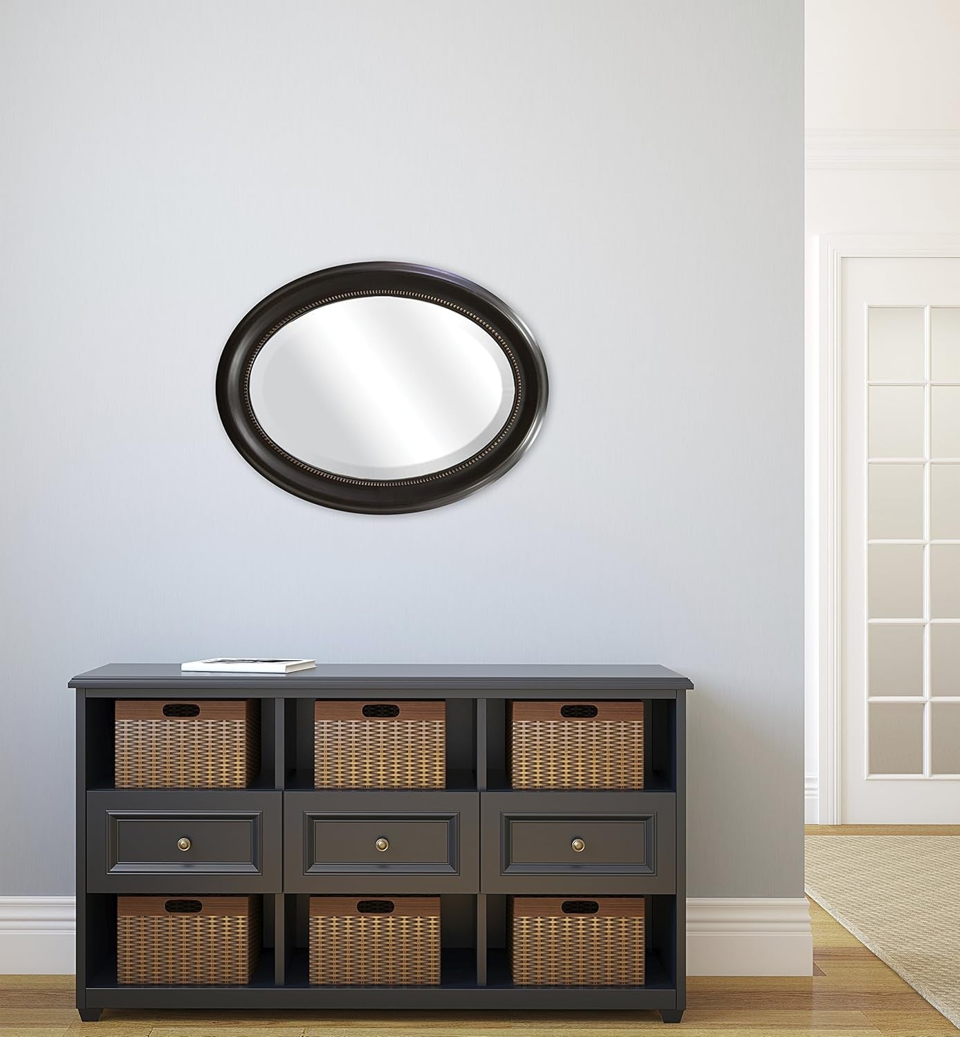 NEW Bronze Oval Wall Mirror 22.5 By 29.5 Inches With Beaded Inner Edge Vertical Or Horizontal Mount