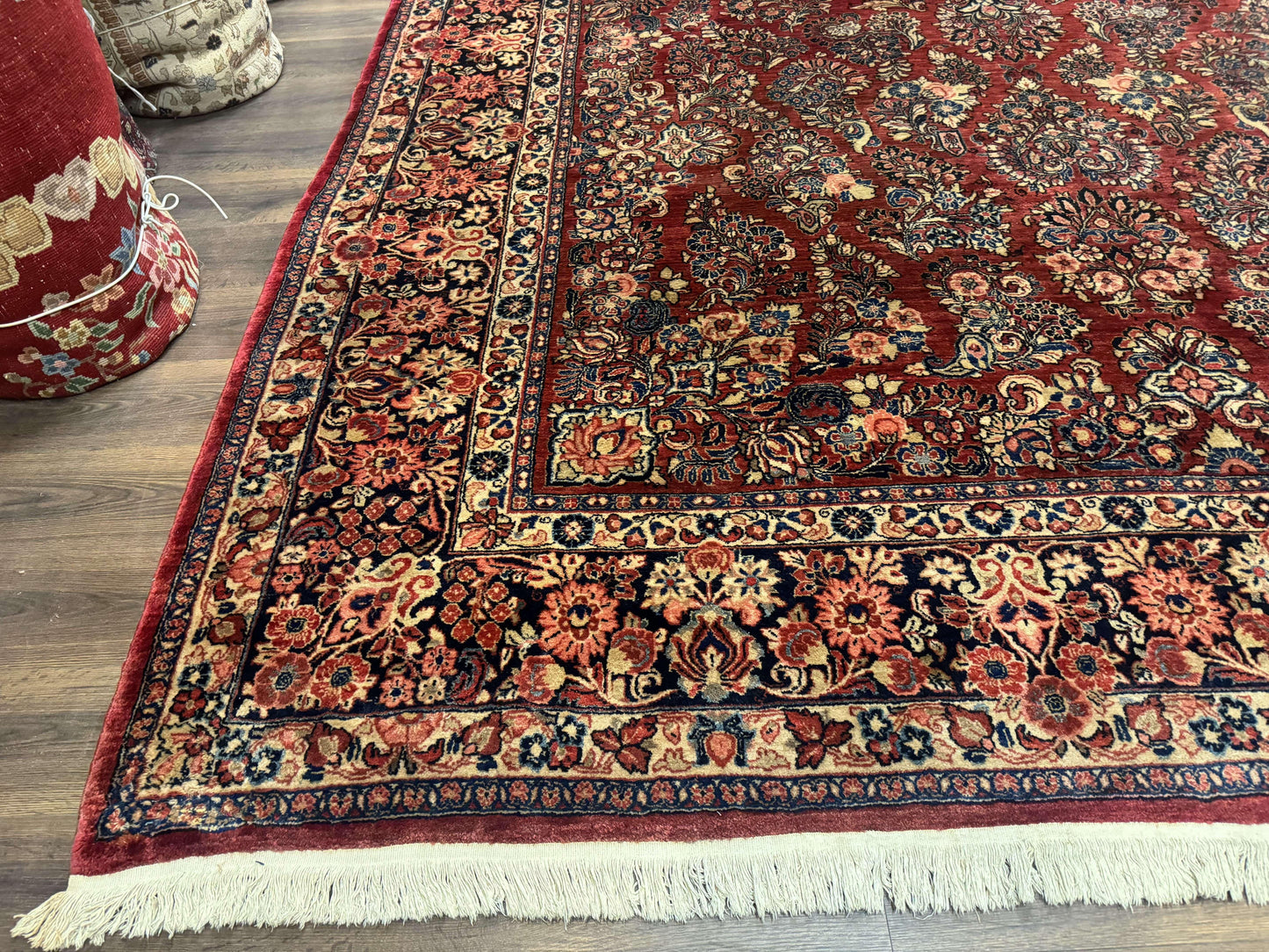 USED Large Persian Sarouk Rug 10x17, Palace Size Antique Persian Carpet, Red, Floral Allover, Traditional Persian Rug, Oversize Handmade Wool Rug