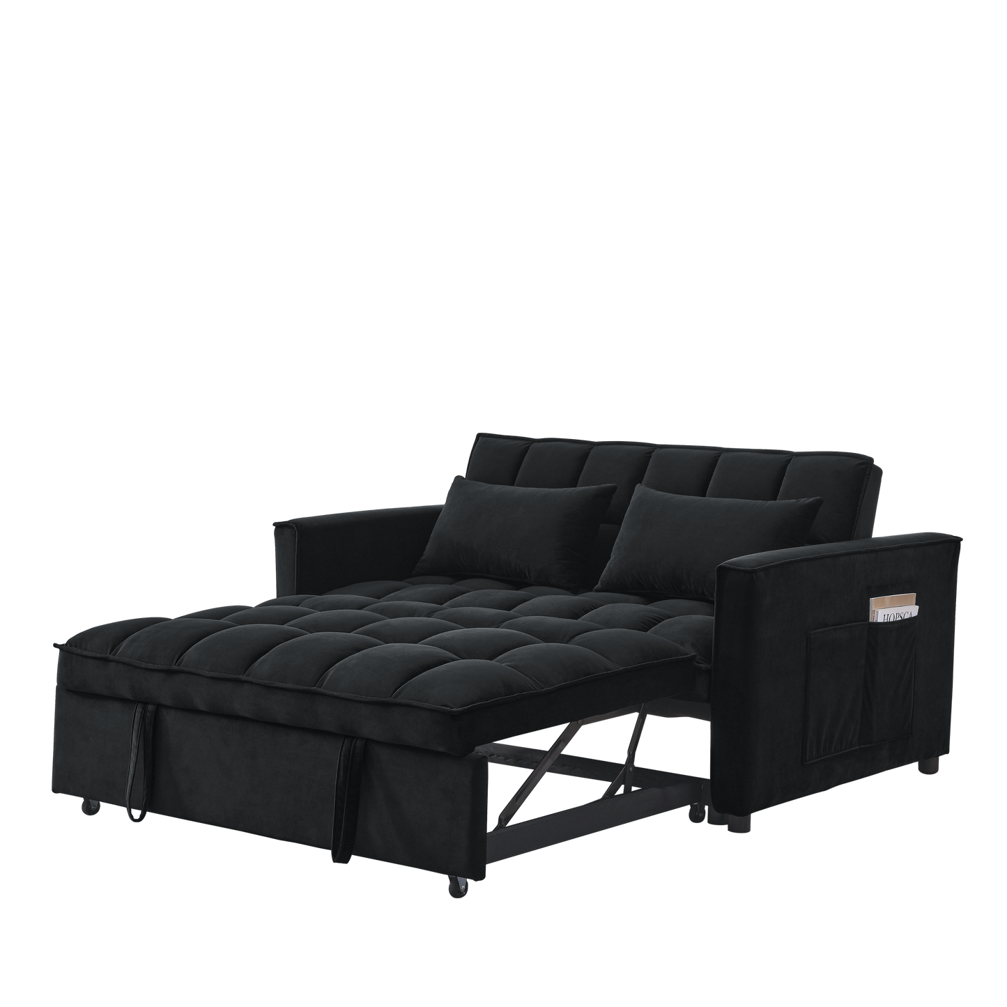 NEW Velvet Black Sleeper Convertible Sofa Recliner Bed 3-in-1 Adjustable Backrest 2-Seater