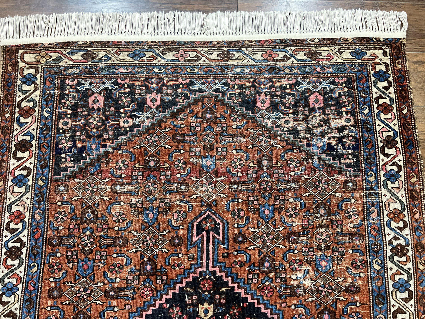 USED.Red Persian Hamadan Rug 4x6, Wool Handmade Antique Carpet, Geometric Medallion Rug, Oriental Rug 4 x 6, Persian Tribal Rug, Hand Knotted Rug