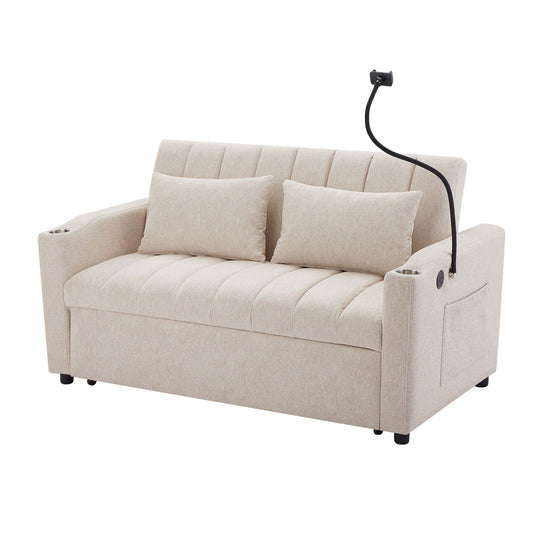 NEW Beige Bella Fabric Convertible Sofa Bed Loveseat