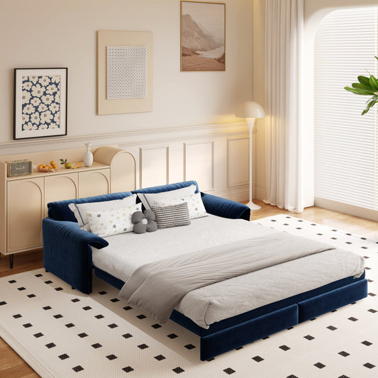 NEW 66' Velvet Loveseat Queen Pull Out 3-in-1 Convertible Sleeper Sofa Bed with Side Storage