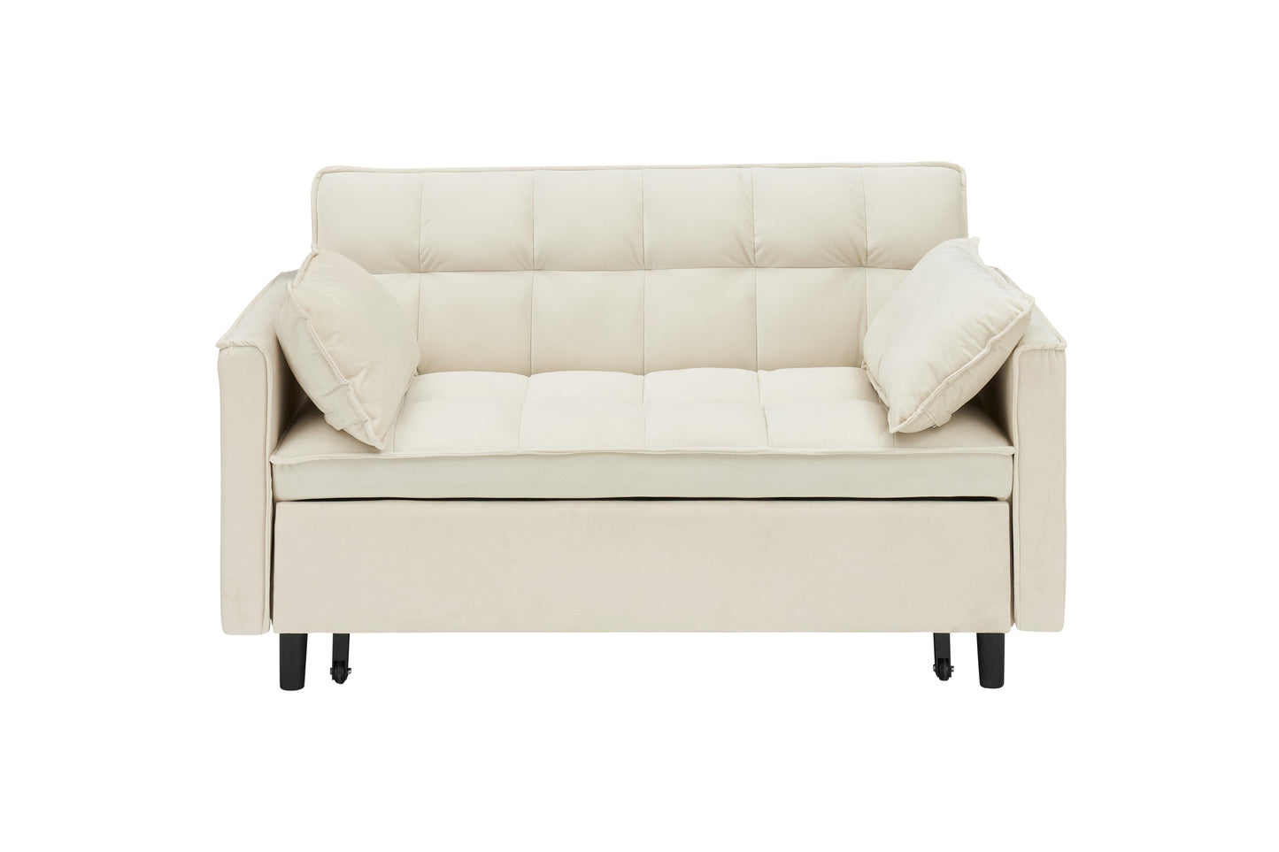 NEW 55-inch Beige Velvet Elegant Sofa Bed Couch with Storage Pockets