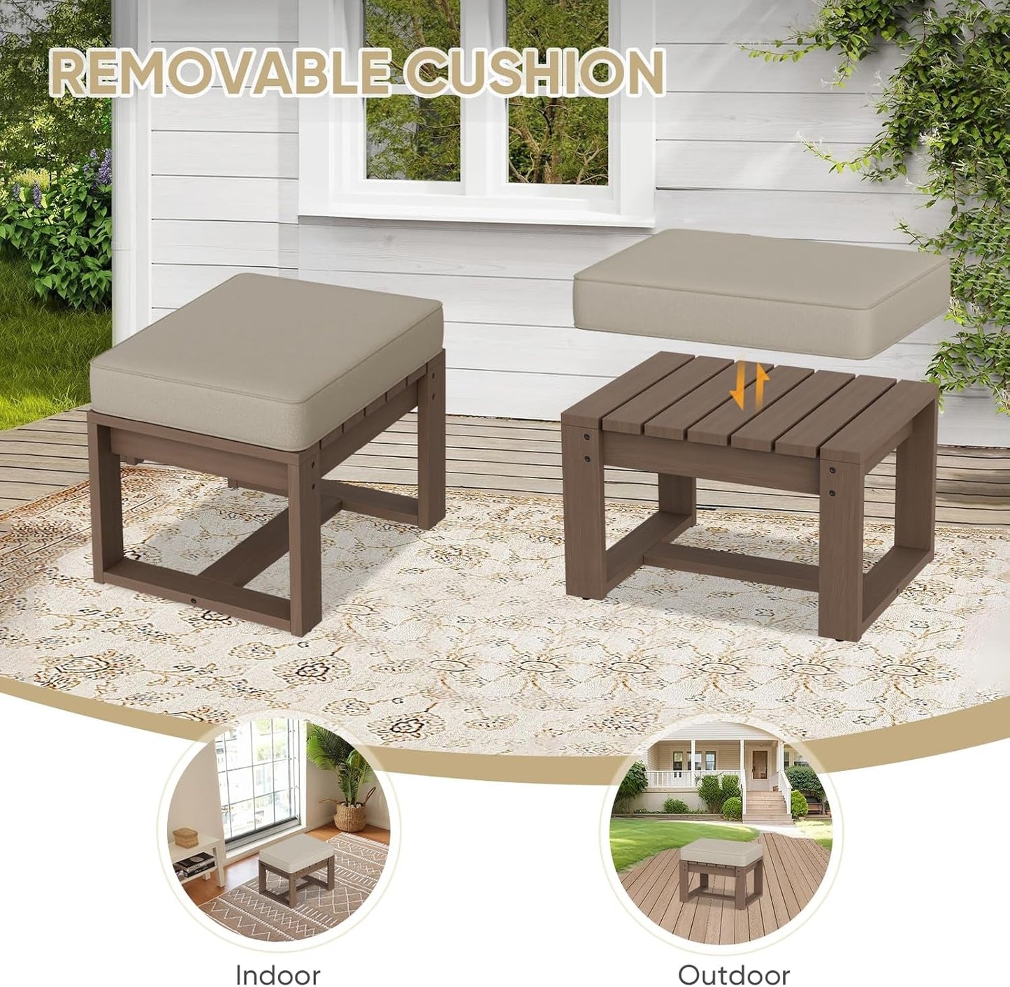 NEW Natural Cedar Outdoor Patio Ottomans Removable Cushions