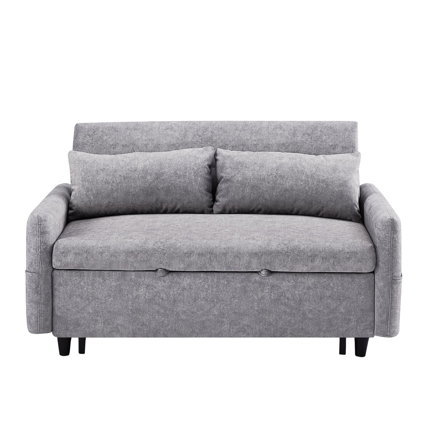 NEW Contemporary Grey Pull Out Sleep Sofa Bed Loveseat with Adjustable Backrest Storage Pockets USB Ports and 2 Soft Pillows