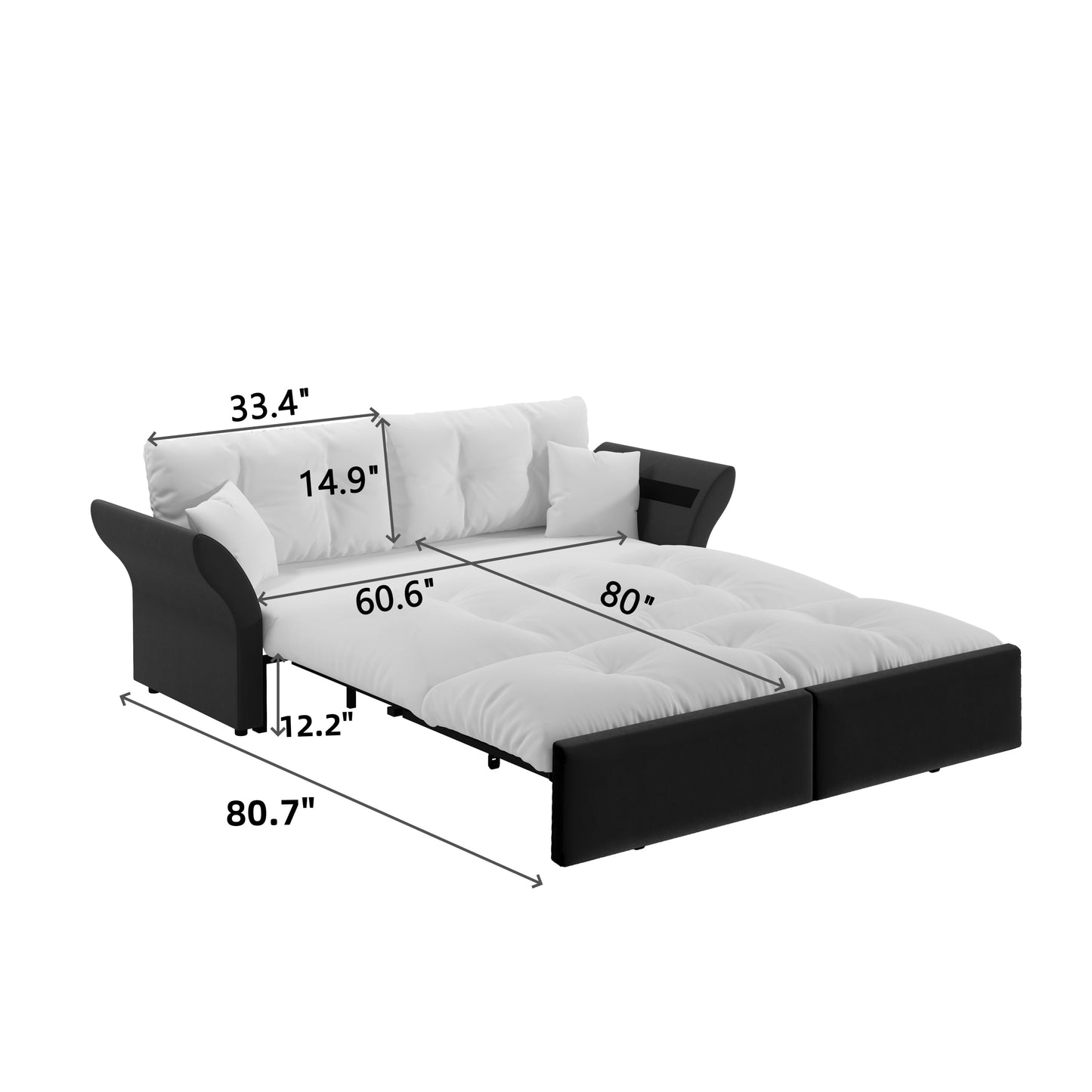 NEW Multi-Functional Loveseat 74.8' Queen Pull Out 3-in-1 Convertible Sleeper Tufted Sofa Bed with 2 Soft Pillows