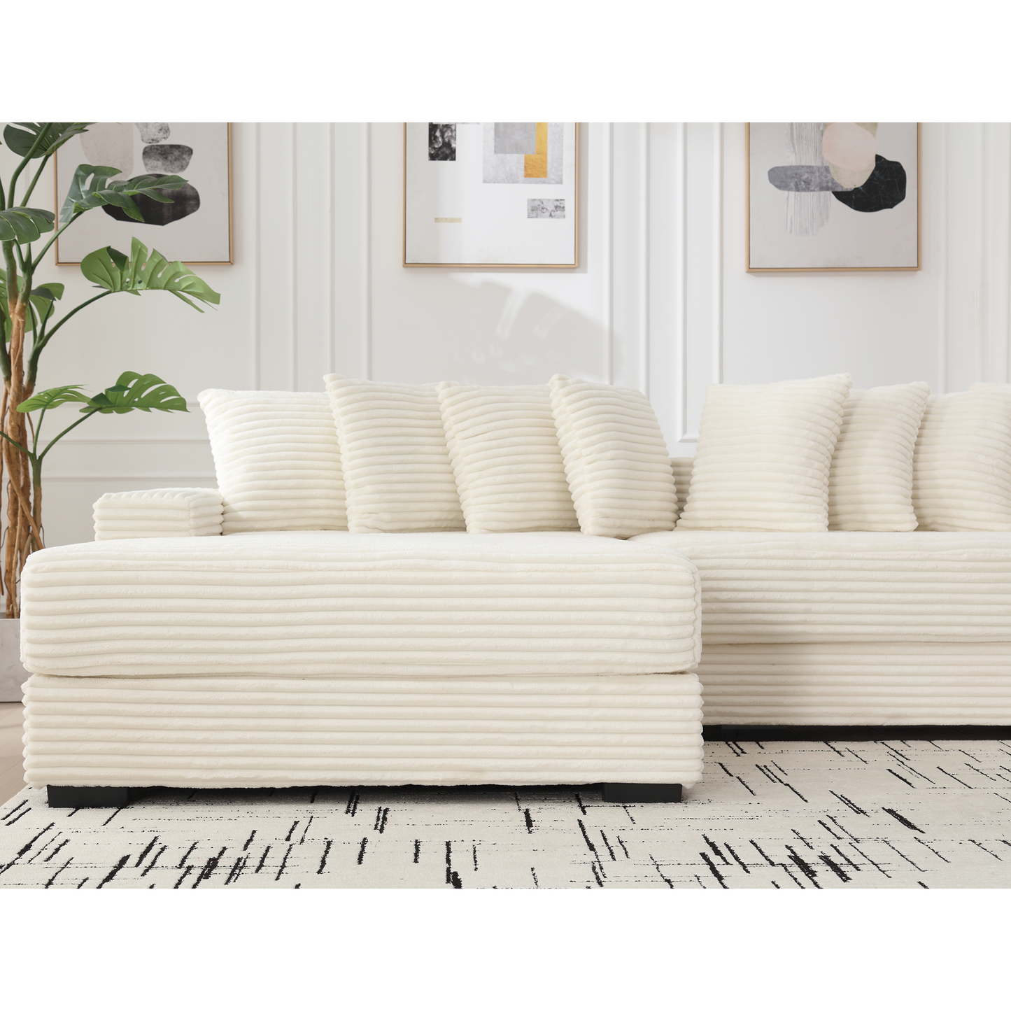 NEW Oversized Two-Piece  Couches,  L Shaped Sofa, Corduroy, Left Chaise Daybed,with Armrests,Eight Throw Pillows,Corner Sofa,Easy To Assemble, Beige