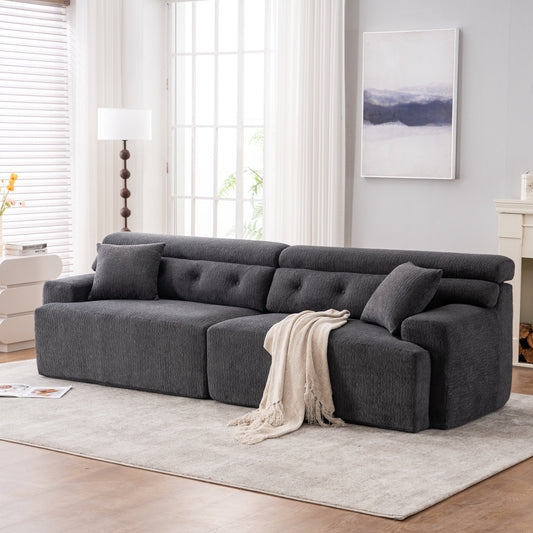 NEW LY-029 Gray 4-Seater Wood Grain Chenille Fabric Full Sponge Compression Sofa with 2 Pillows