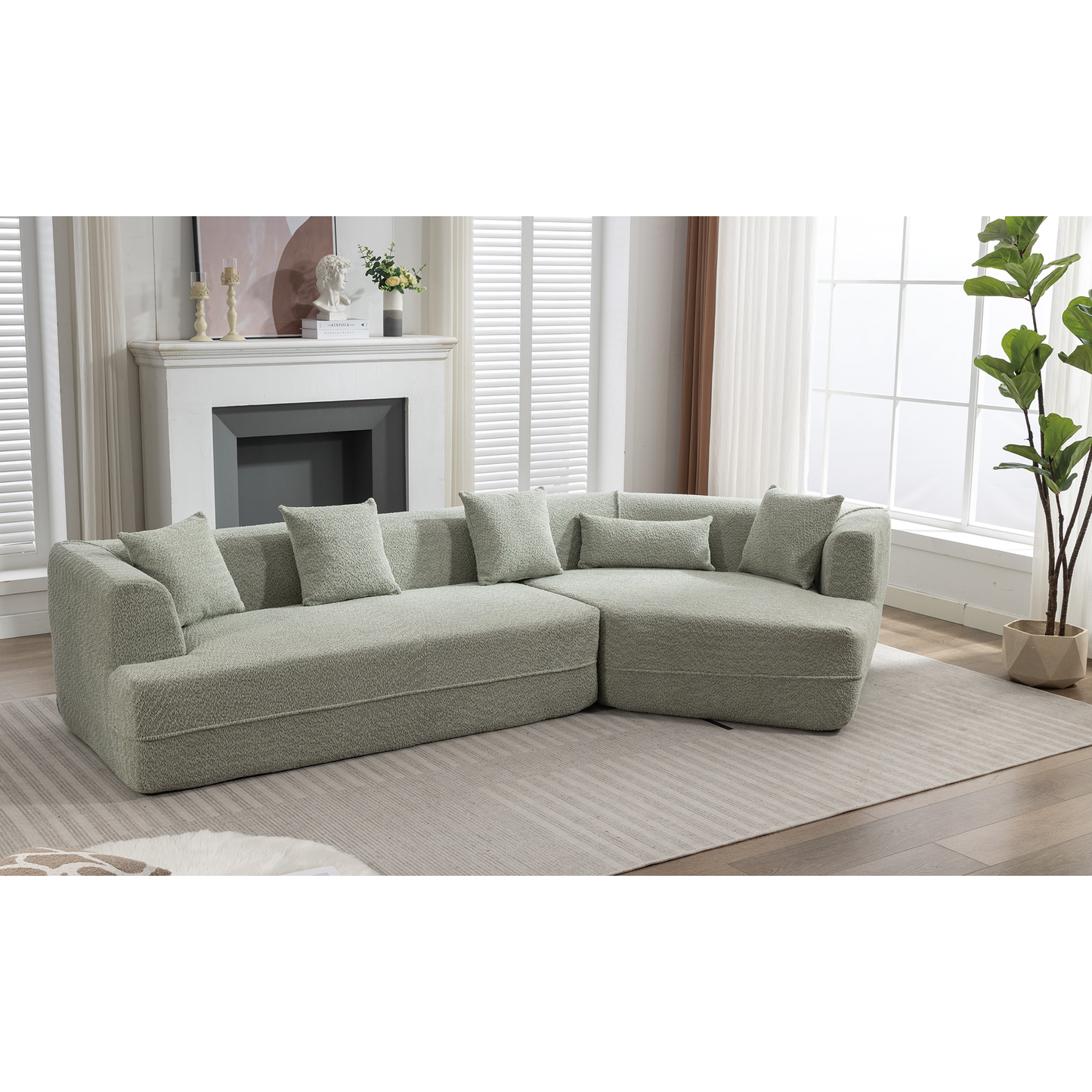 NEW Modern Green Round Fiber Fabric Modular Sectional Sofa