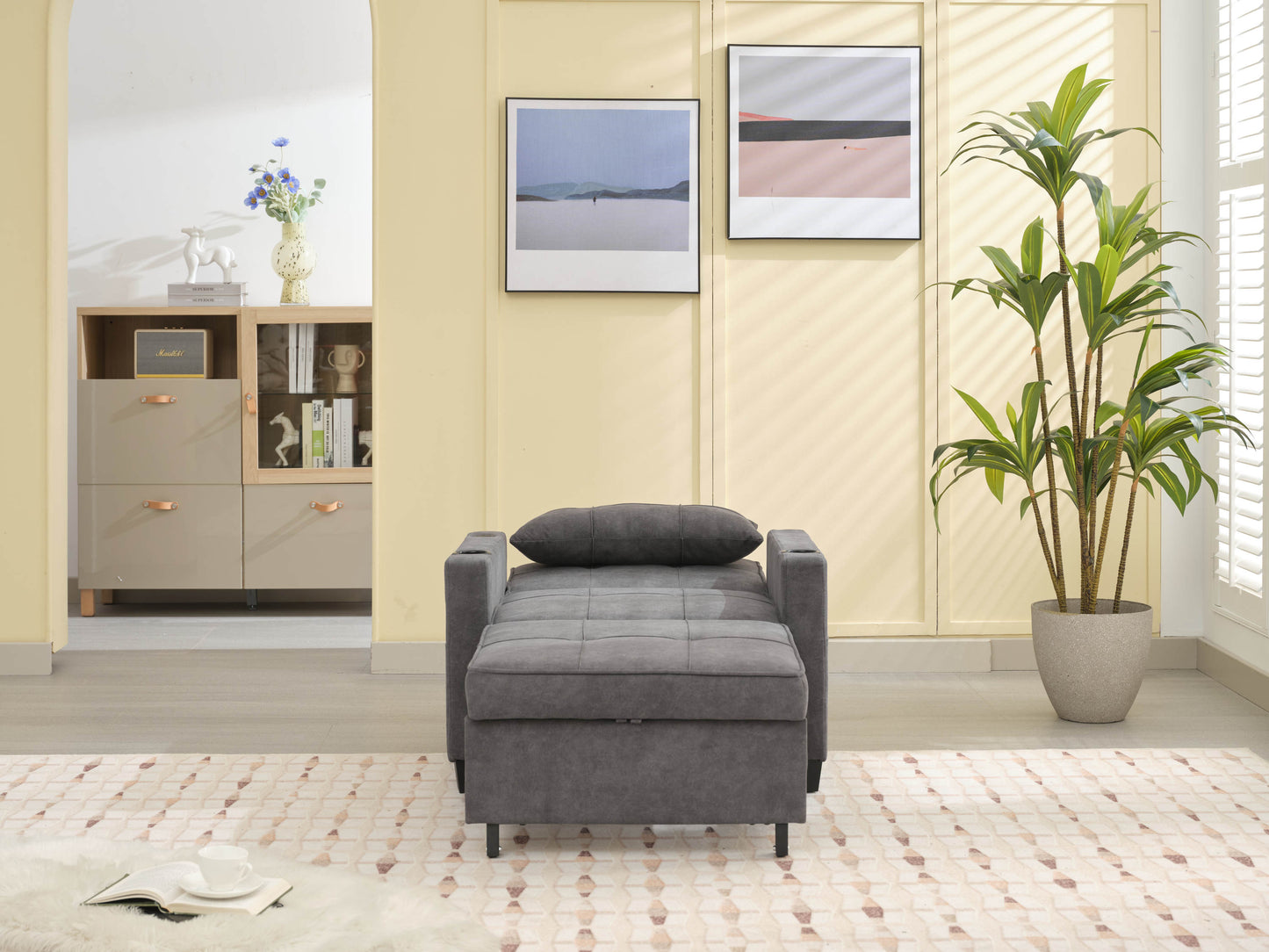 NEW Dark Grey Futon Bed Convertible Chair 3-in-1 Pull Out Sleeper Sofa with USB Ports