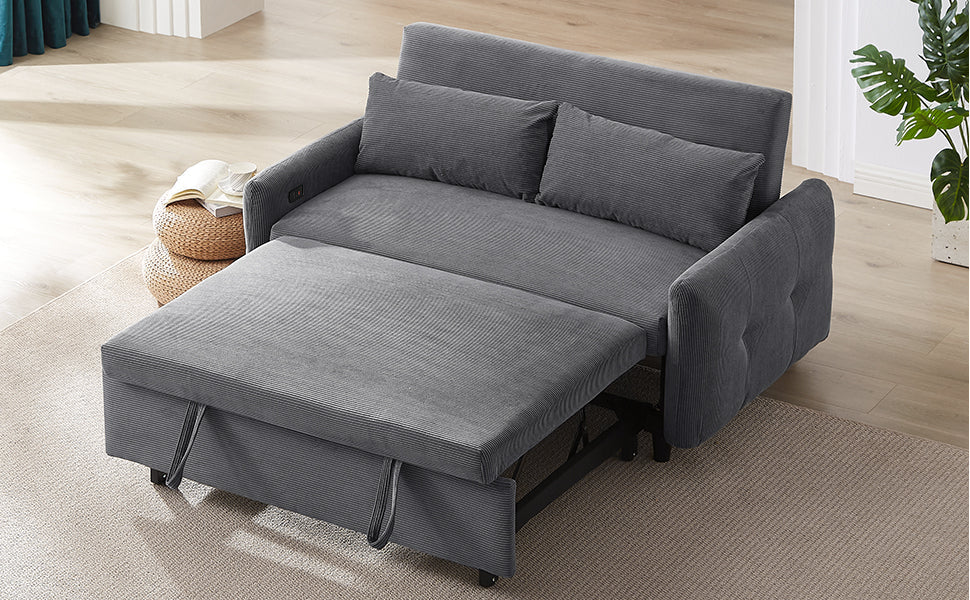 NEW 54.5’ Dark Grey Corduroy Modern Convertible Pull-out Sofa Bed