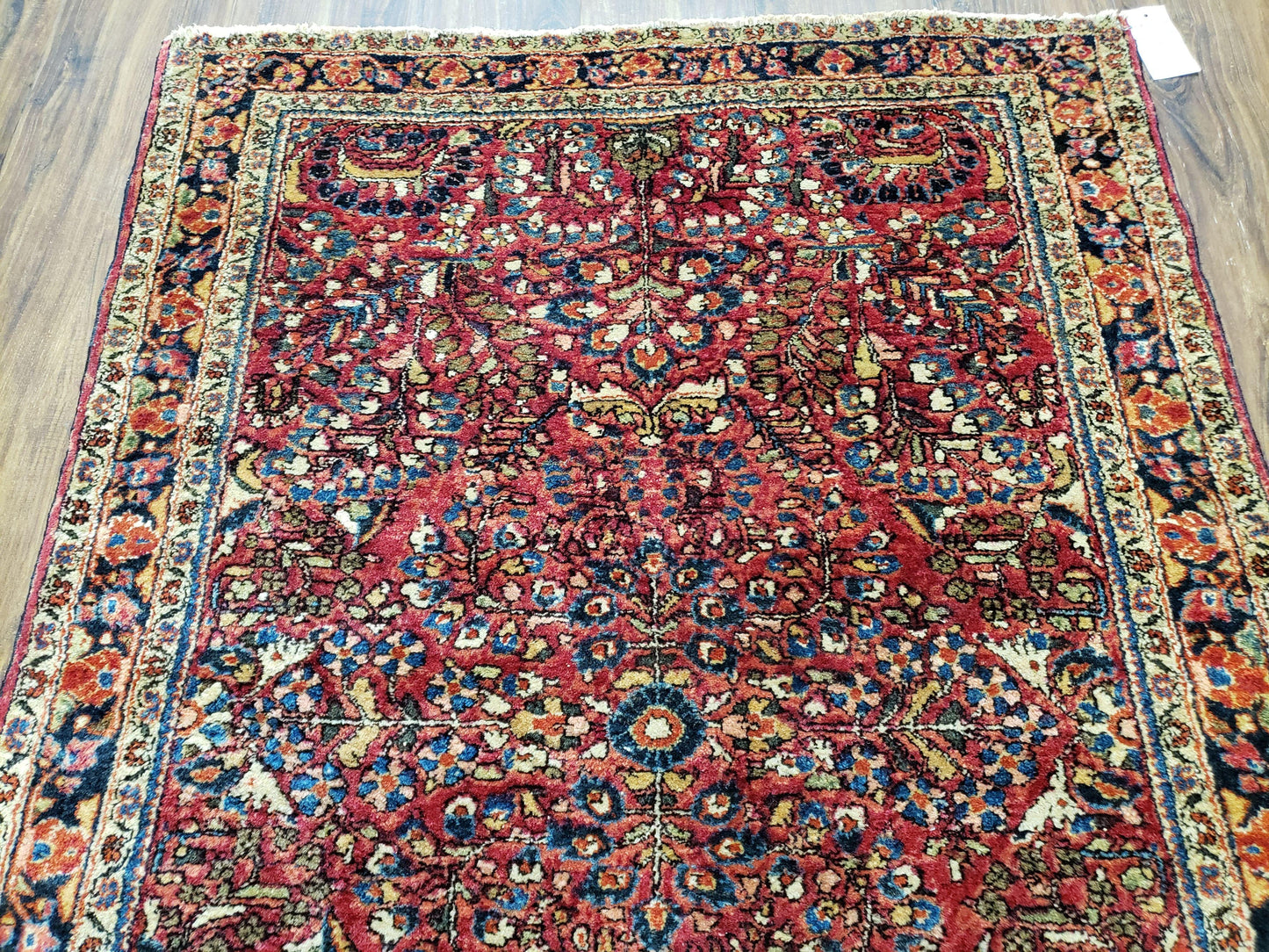 USED Antique Persian Sarouk Rug, Red, Allover Floral Pattern, Hand-Knotted, Wool, 3'4" x 4'10"