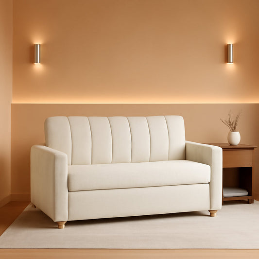 NEW Convertible Sleeper Loveseat 66 Inch Polyester Ivory