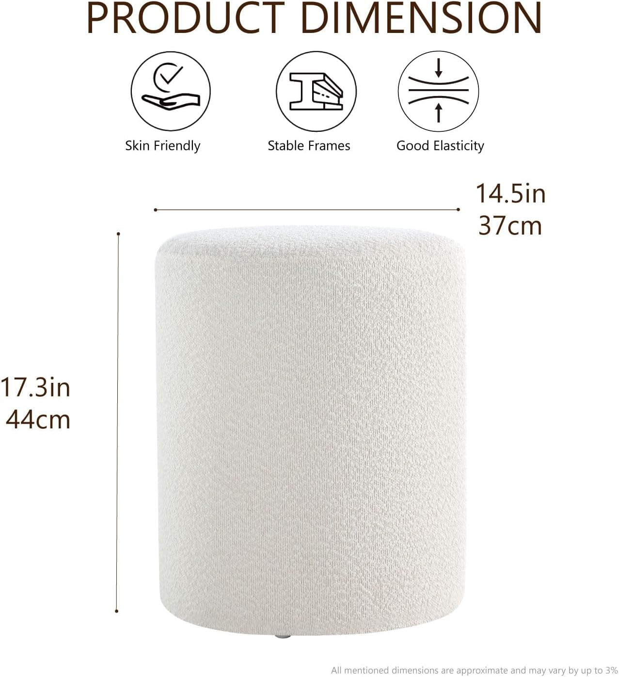 NEW Round Velveteen Upholstered Ottoman With Padded Seat