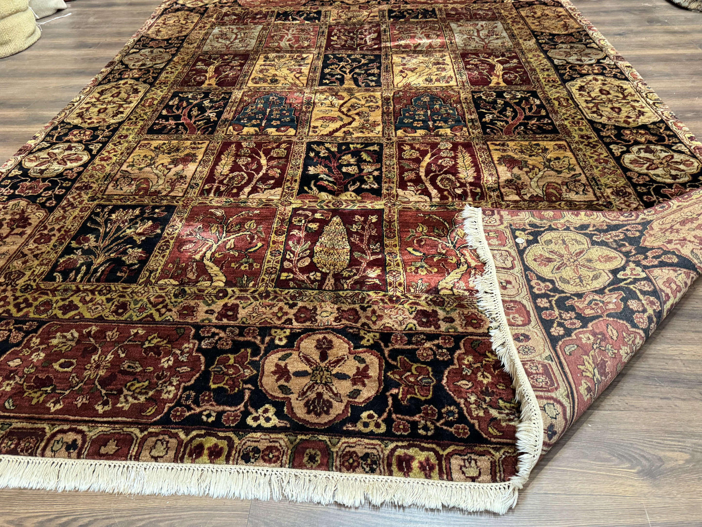 USED Indo Persian Rug 9x12, Bakhtiari Panel Design, Multicolor, Soft Wool Pile