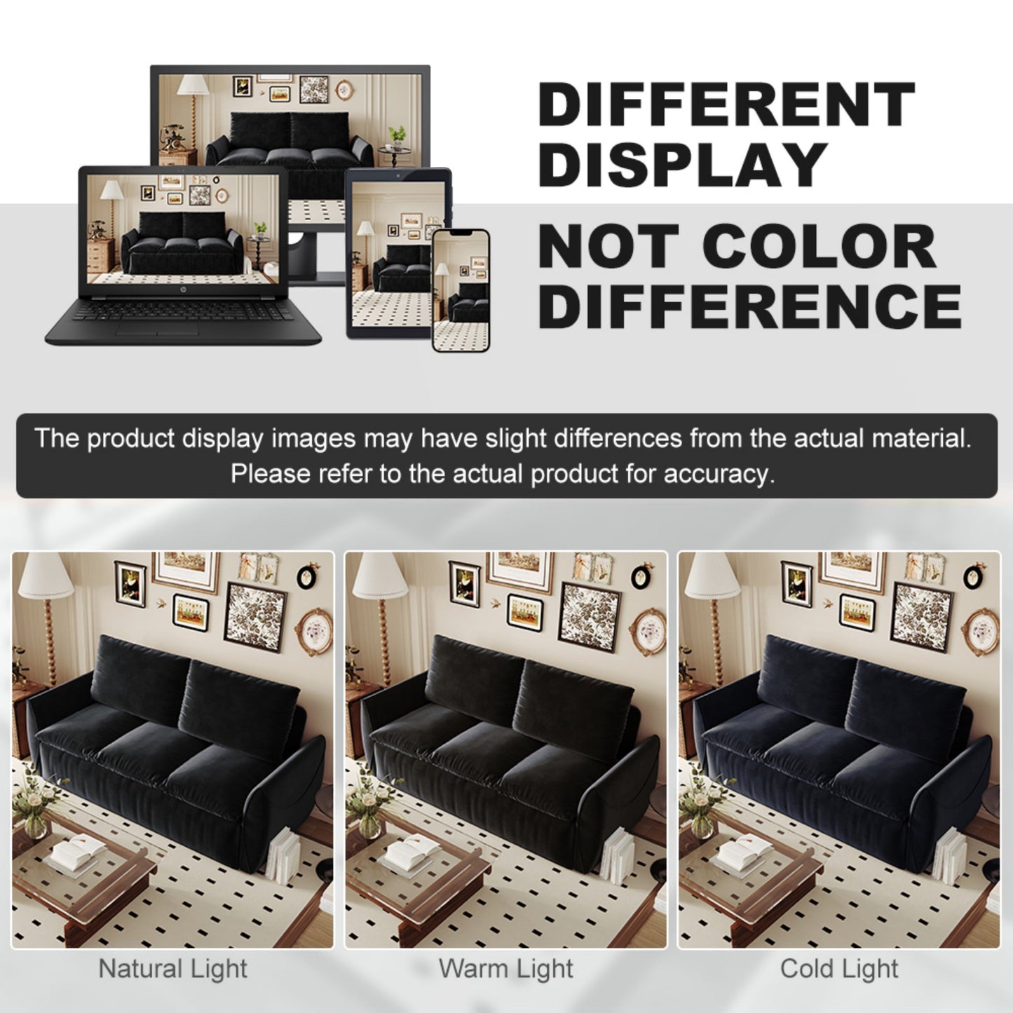 NEW 70.9' Multi-Functional 3-Seat Velvet Black Convertible Sleeper Sofa