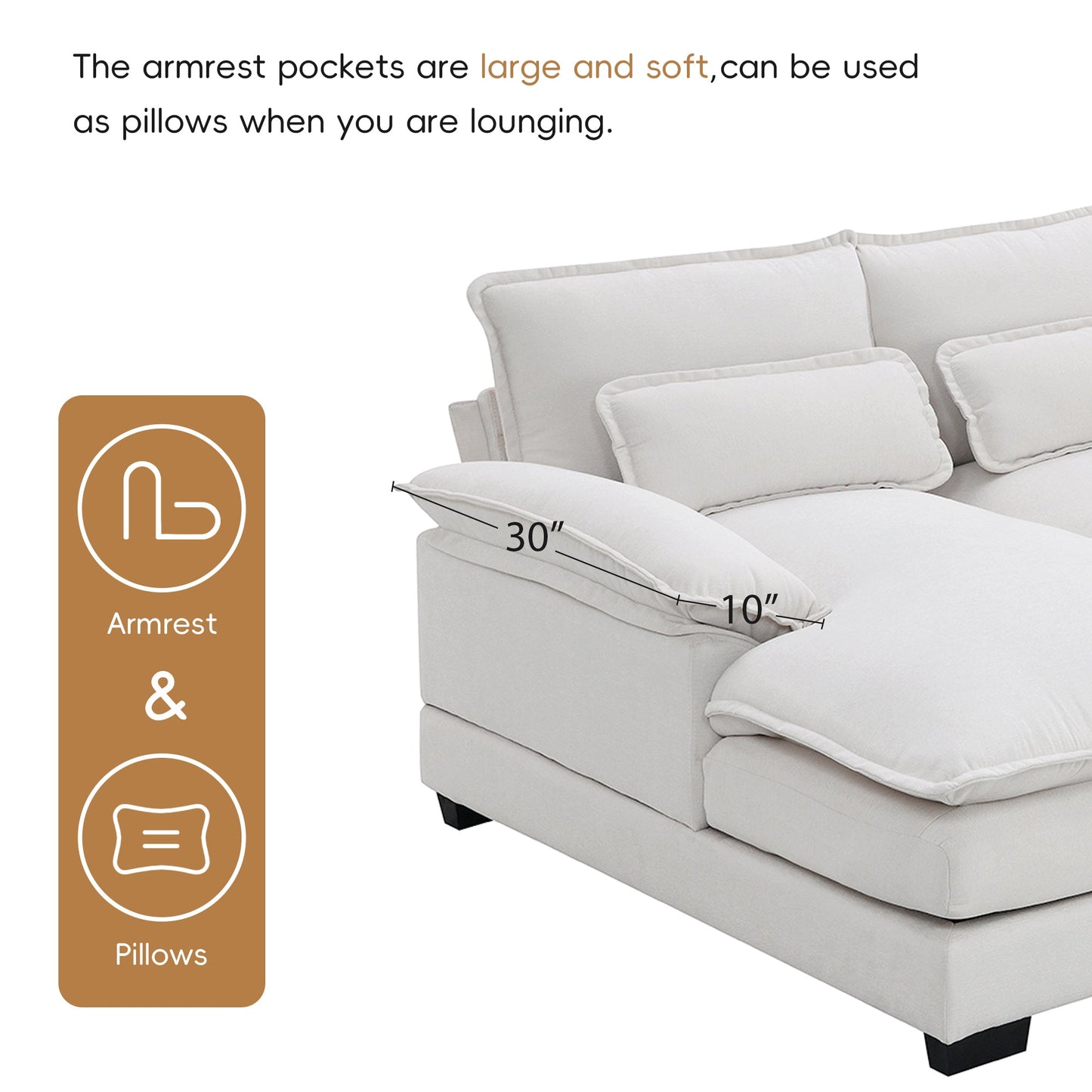 NEW Modern U-shaped Sectional Sofa with Waist Pillows, 6-Seat Upholstered Symmetrical Sofa Furniture, Sleeper Sofa Couch with Chaise Lounge, Chenille and Velvet Options