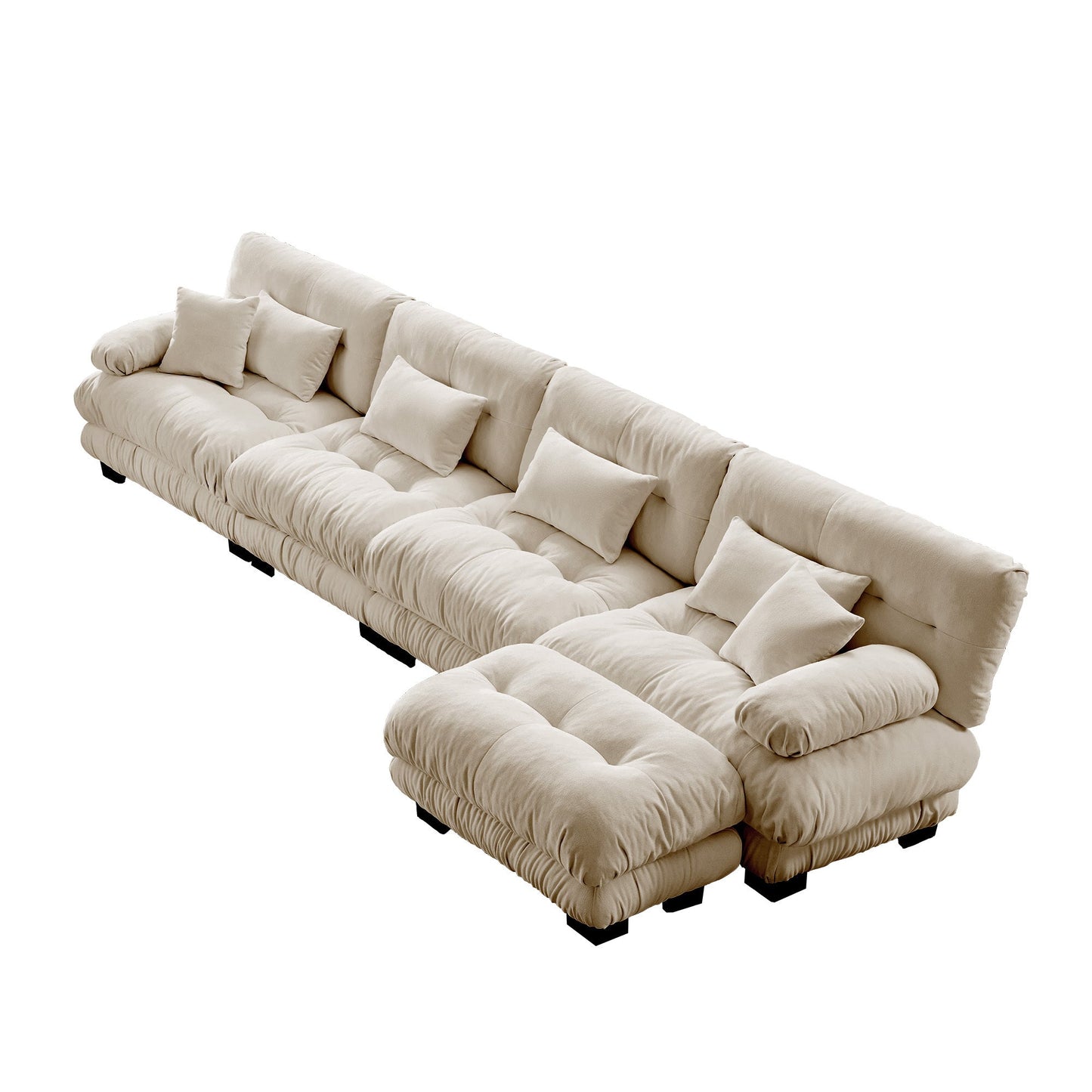 NEW Free Combination Chenille Light Coffee Modular Sectional L Shaped 4-Seater Comfy Cloud Sofa Couch with Convertible Ottoman