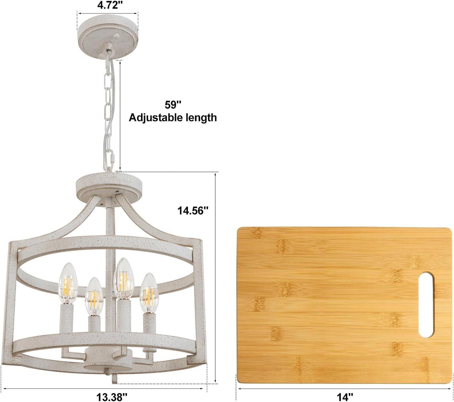 NEW Distressed White 4 Light Farmhouse Chandelier Convertible Mount
