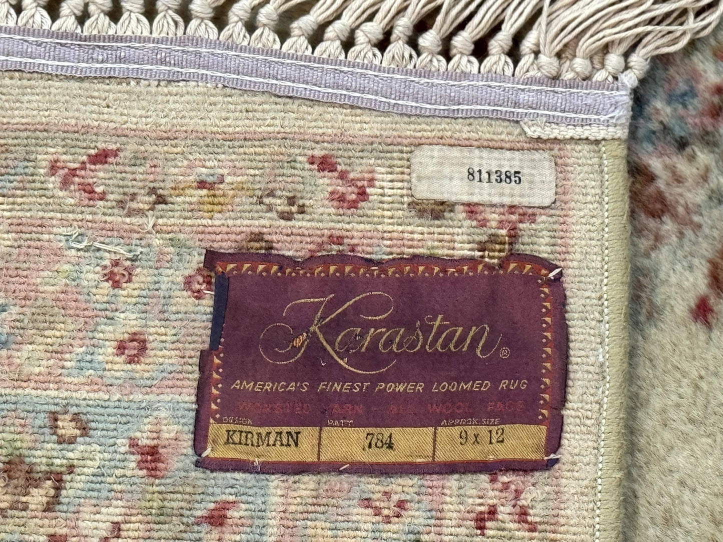 USED Karastan Rug 8.8 x 12, Pastel Ivory Kirman Rug #784, Wool Karastan Carpet, Original 700 Series, Vintage Karastan Area Rug, Discontinued