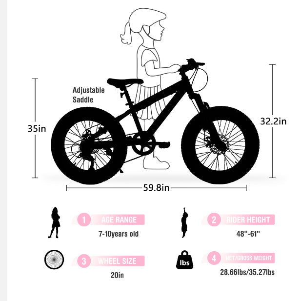 NEW V20235 20 Inch Fat Tire Bike Adult 7 Speed Mountain Bike, Dual Disc Brakes, High Carbon Steel Frame, Front Suspension, Mountain Buggy, City Commuter City Bike, Fat Tire Bike