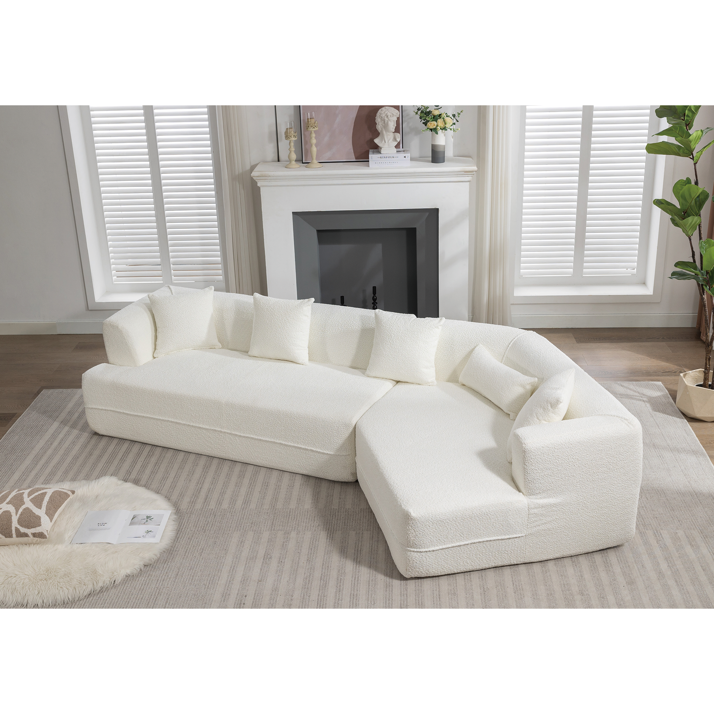 NEW Modern Creamy White Round Fiber Fabric Upholstered Modular Sofa Couch
