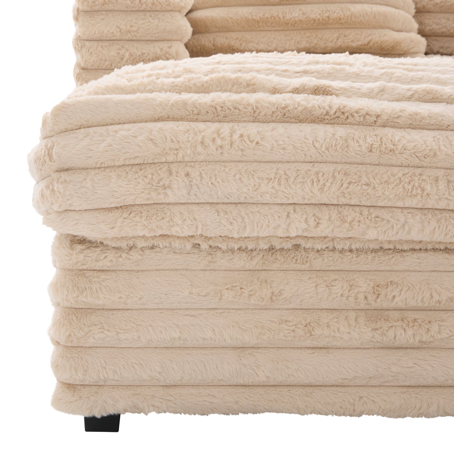 NEW Plush Champagne Faux Rabbit Fur Upholstered Oversized Double Chaise Lounge Sofa with USB Ports and Cup Holders