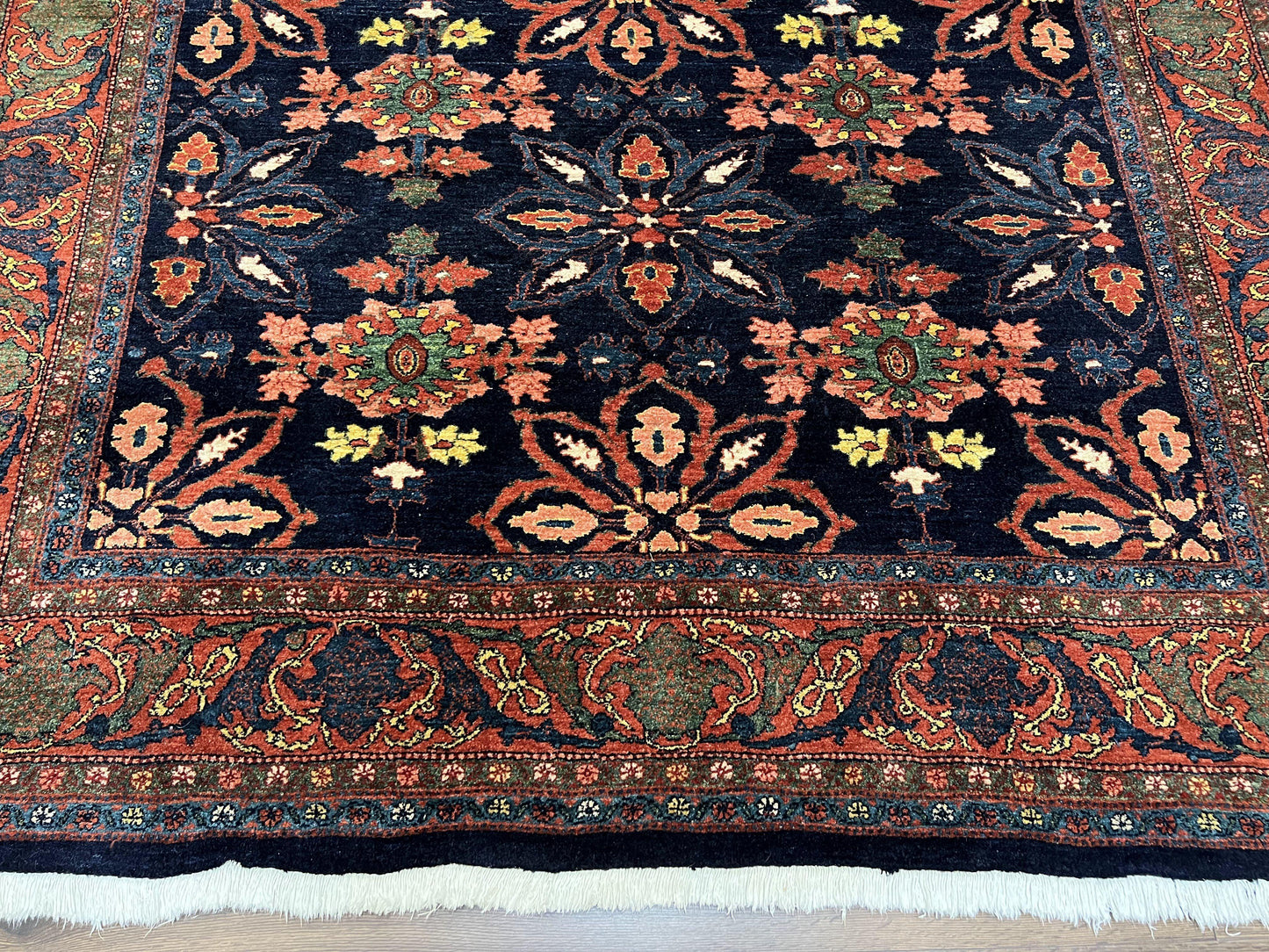 USED Wonderful Persian Rug 7x10, Navy Blue and Red, Allover Floral Pattern, Bidjar Carpet, Authentic Oriental Rug 7 x 10, Wool Hand Knotted Rug