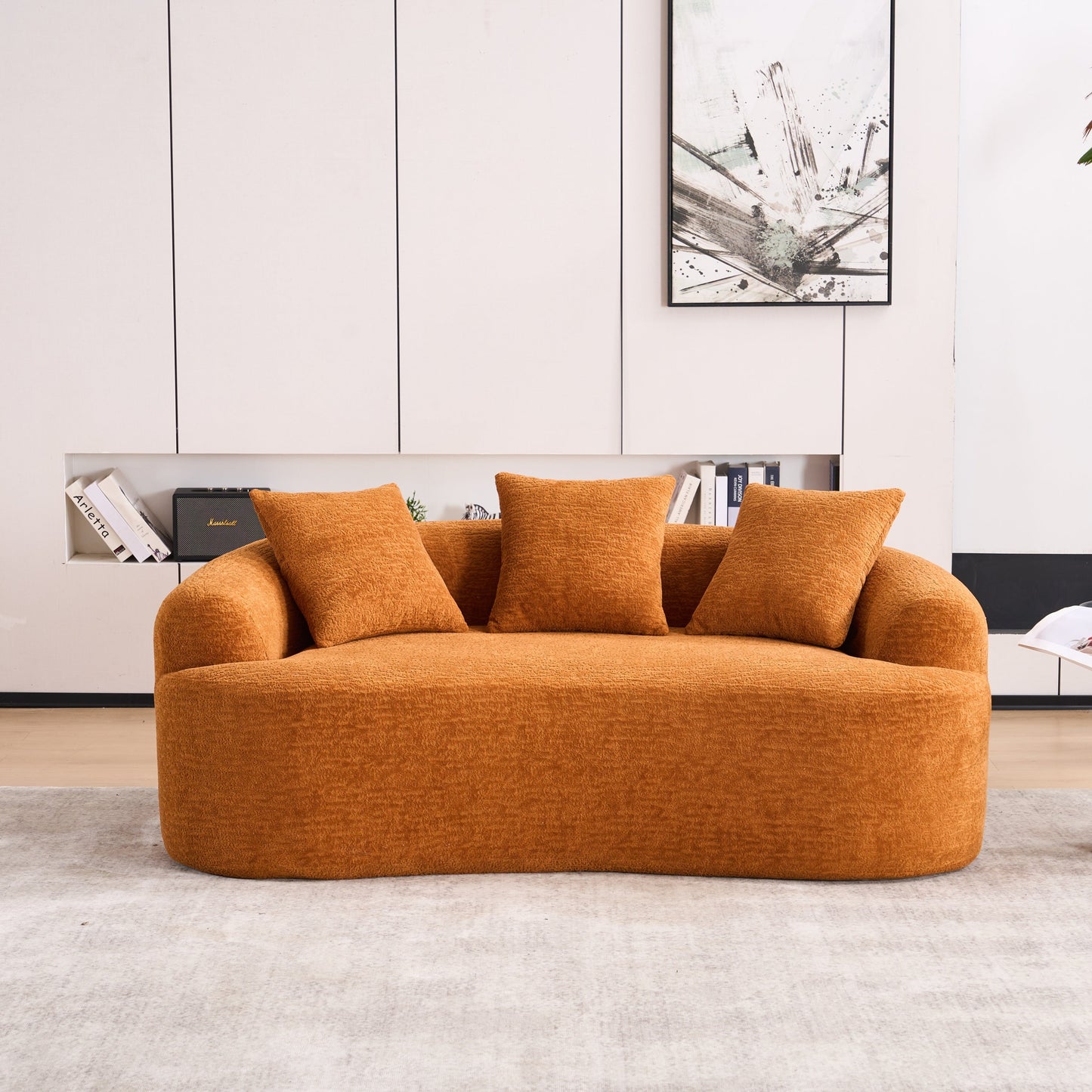NEW Orange Curved Loveseat Full Compression Sponge Sofa 30D Chenille Couch