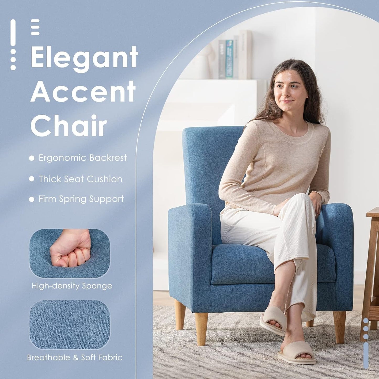 NEW Blue Upholstered Accent Armchair With Back Cushions