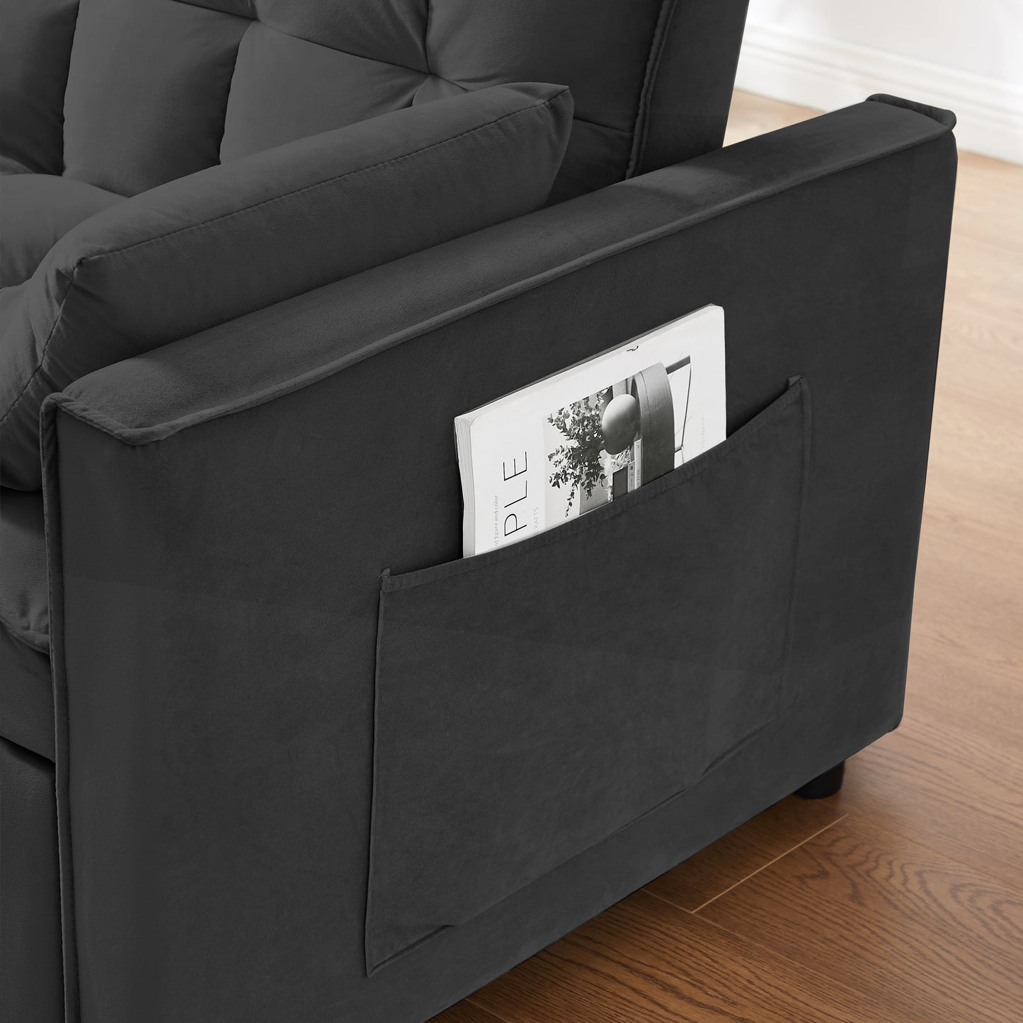 NEW Modern Velvet Convertible Loveseat Futon Sofa with Pullout Bed, Reclining Backrest, Black