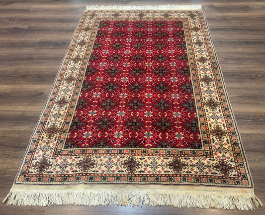 USED Turkish Sivas Rug 4x6, Red and Cream, Allover Design, Handmade Vintage