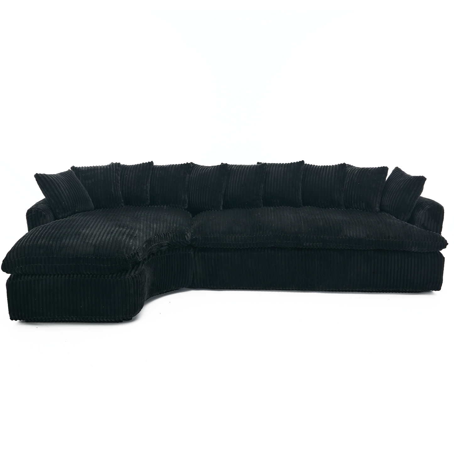 NEW 127''  Large Sectional Sofa ,Elegant Curved Design ,High-Resilience Foam ,Ten Back Cushions,L-Shape Left Sofa,No Assembly  Required , (Black-Soft Corduroy Fabric)