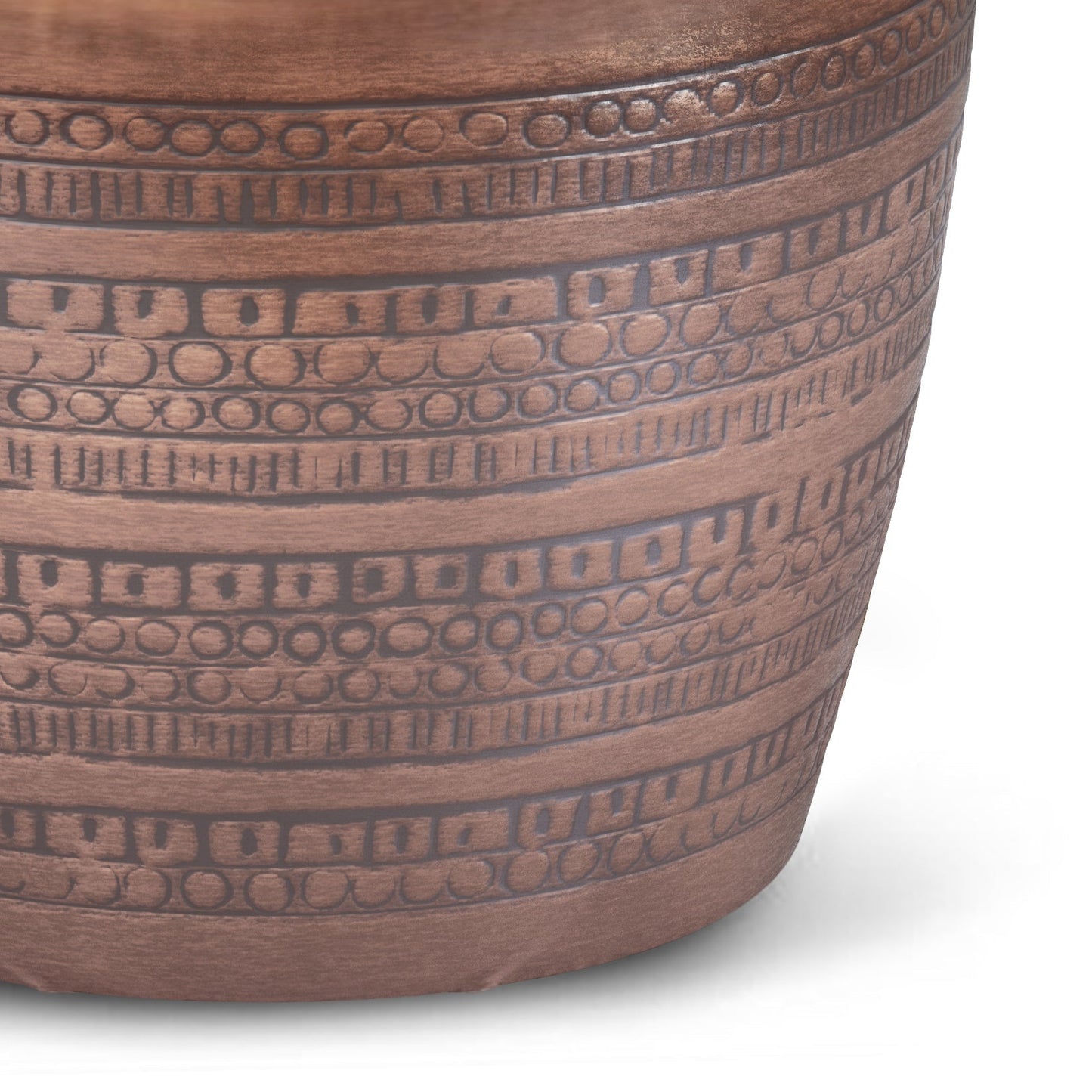 NEW Johnsen 15 Inch Wide Tribal Pattern Metal Accent Table in Antique Copper