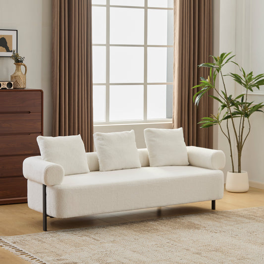 NEW 78' Modern 3-Seater Beige Upholstered Sofa, Oversized Comfy Couch with 3 Plush Pillows for Living Room, Bedroom, Apartment