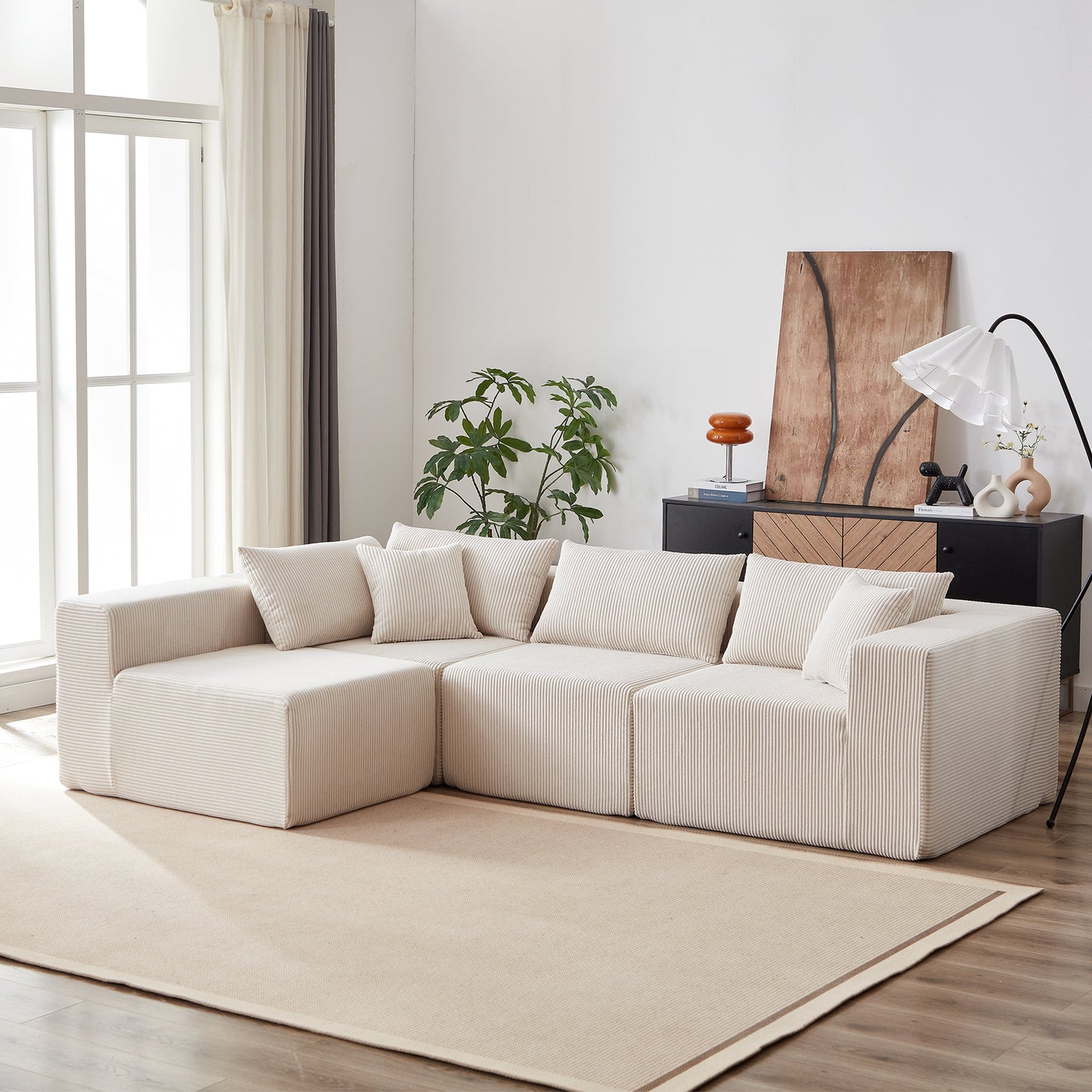 NEW Corduroy Modular L Shaped Sectional Luxury Upholstered Foam-Filled Compressed Sofa Couch Set