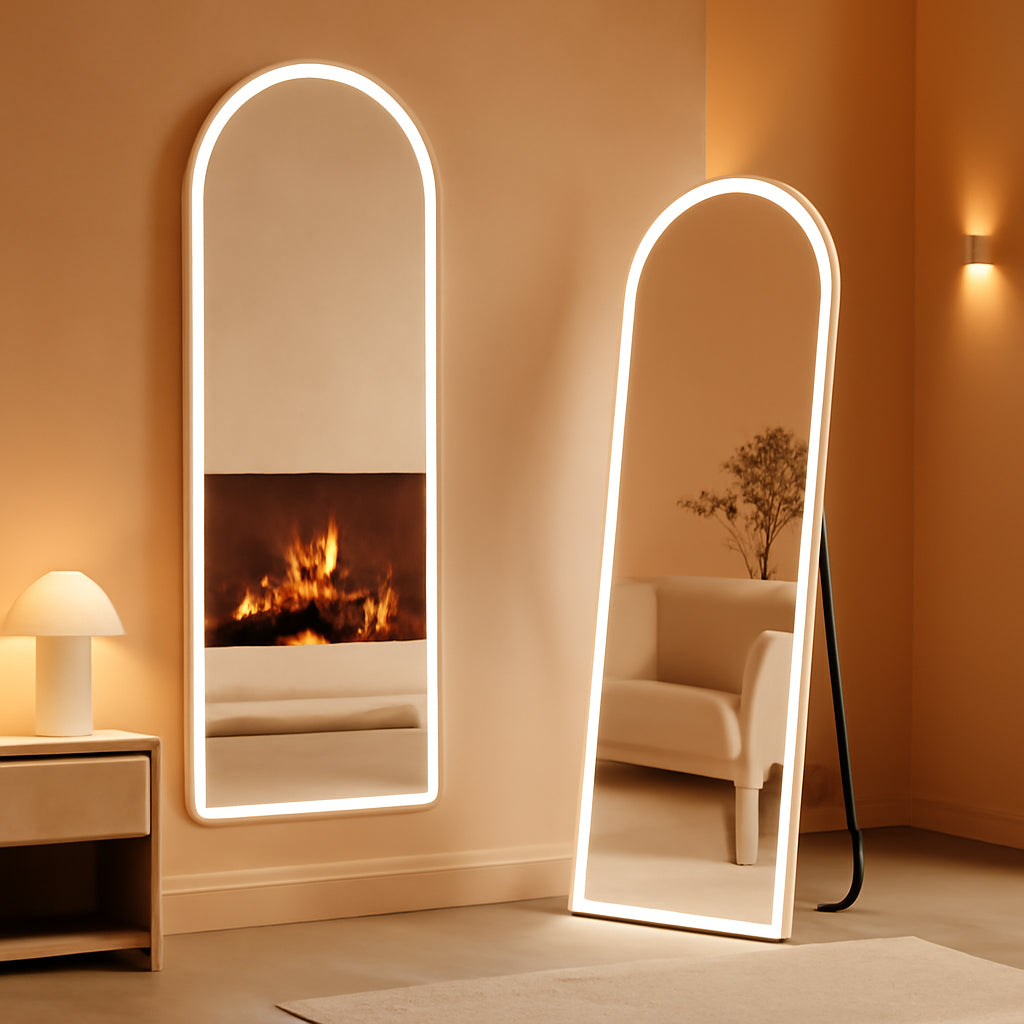 NEW Arched Full Length LED Mirror 61x17 Inch Dimmable 3 Color Floor Stand