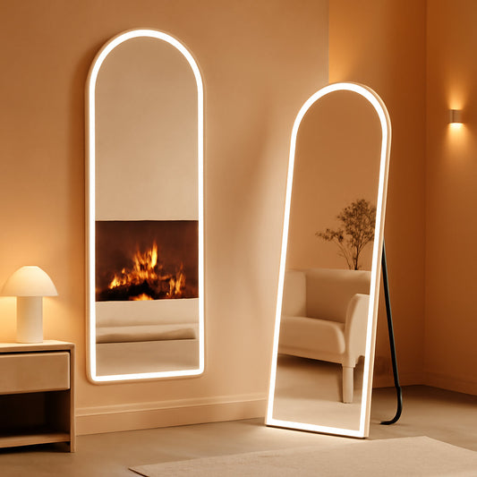NEW Arched Full Length LED Mirror 61x17 Inch Dimmable 3 Color Floor Stand