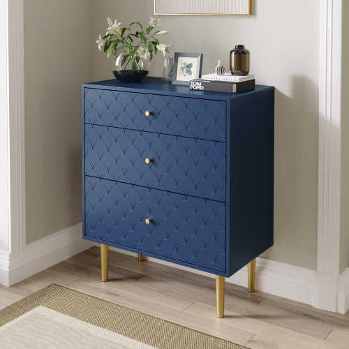 NEW Solid Wood Navy Blue Bedside Table Nightstand