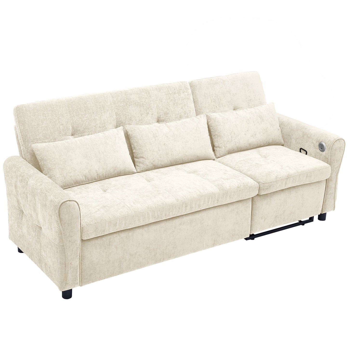 NEW Beige 82' Chenille Upholstered Two-in-One  Three-Seat Sofa with Pull-out Bed